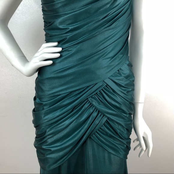 Tadashi Shoji Dress Teal Fitted Drape Ruched Gown - Picture 6 of 8